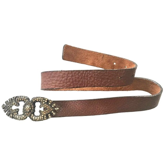 Vtg Emporio Armani EA Italy Womens Pebble Leather Belt Embellished Buckle S M main image 13